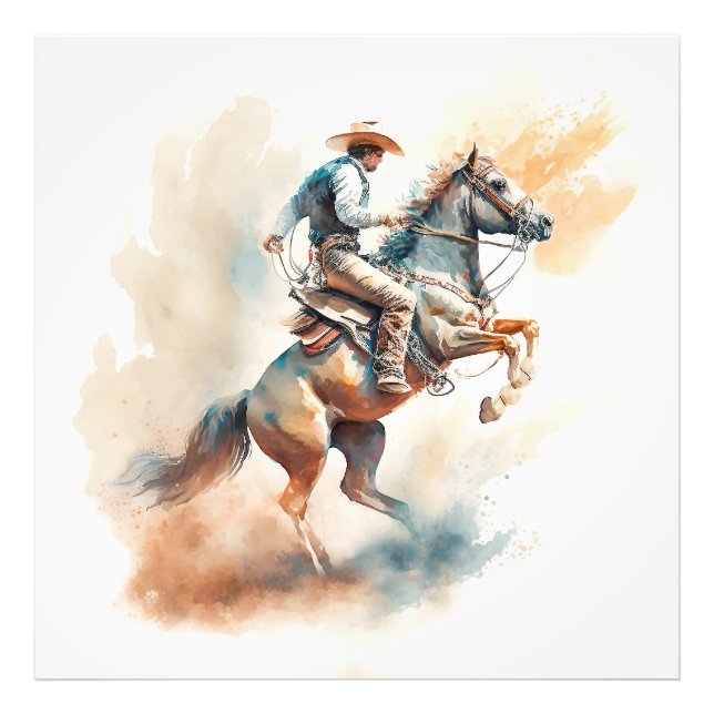 Foto Dusty Western Watercolor "Bucking Bronco" (Frente)