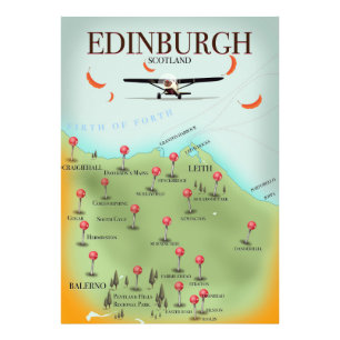 Foto Edinburgh Scotland Vintage style map poster impres