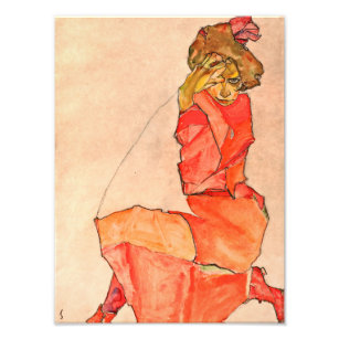Foto Egon Schiele - Mulher Nacionada Em Vestido Vermelh