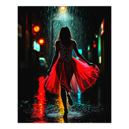 Foto Einsame Anmut in Rot - Frau im Regen