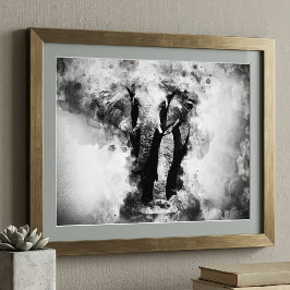 Foto Elefante Africano Aquarela Preto e Branco