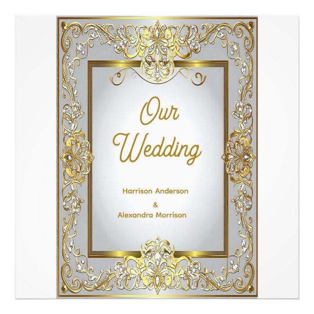 Foto Elegant Gold & Silver Wedding Invitation – Ornate (Frente)