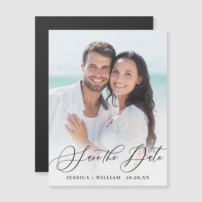 FOTO Elegante de Casamento Salve o Cartão Magnétic (Frente/Verso)
