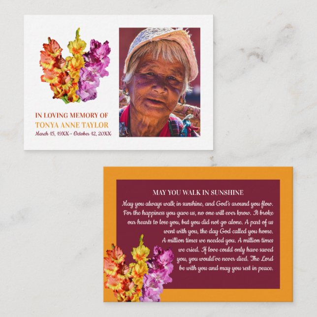 Foto Elegante, Flores De Gladiolus, Cartão De Oraç (Frente/Verso)