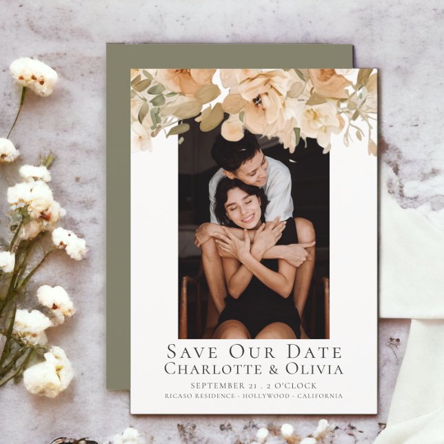 Foto Elegante Peach Floral Salvar A Data Casamento (Photo Elegant Floral Save The Date Wedding announcements from Ricaso)