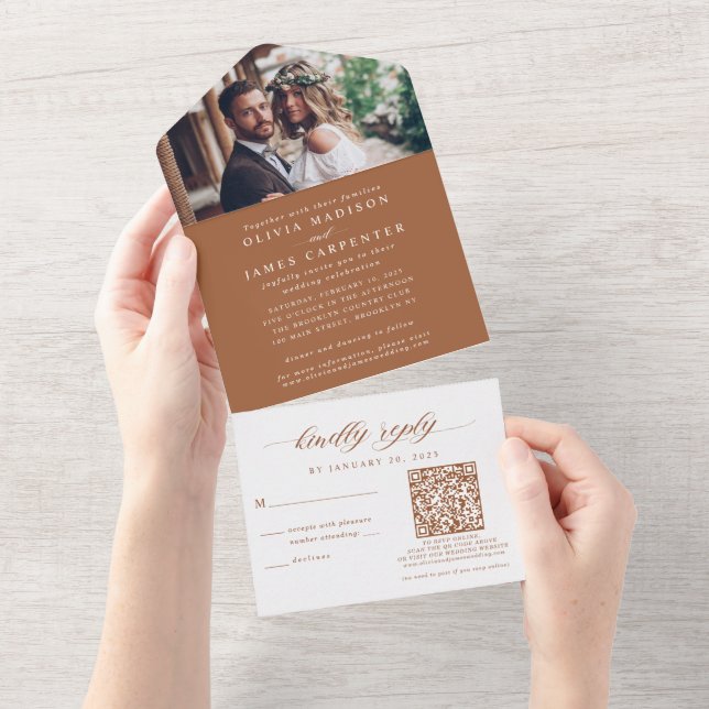 Foto Elegante RSVP Código QR Queimado Casamento La (Aba destacável)