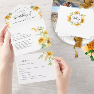 Foto: Elegante Yellow Floral Wedding Tear Off RSVP