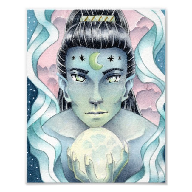 Foto em impressão de aquarela de Elfo da Lua (Frente)