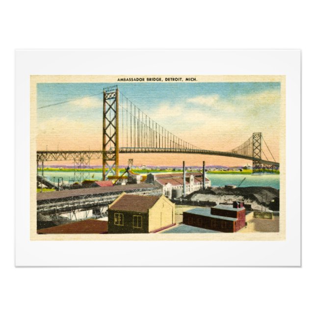 Foto Embaixador Bridge Detroit, Michigan Vintage Postca (Frente)
