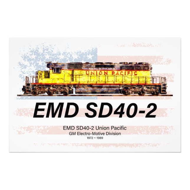 Foto EMD SD40-2 Locomotiva Diesel. bandeira americana (Frente)