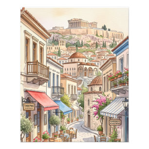 Foto Encantadora Atenas Grécia Rua Aquarela