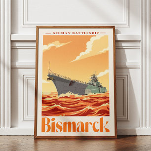 Foto Encouraçado Alemão Bismarck - Cartaz Naval Antigo