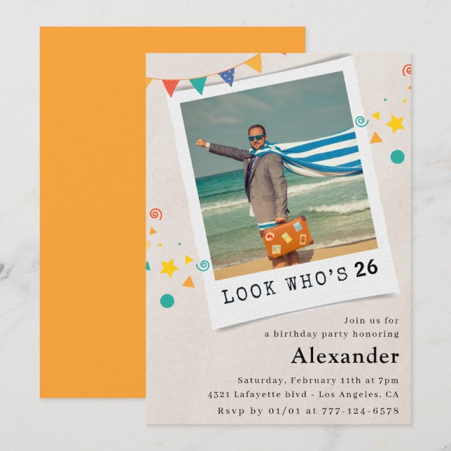 Foto engraçada, 26 convites de aniversário (Frente/Verso)