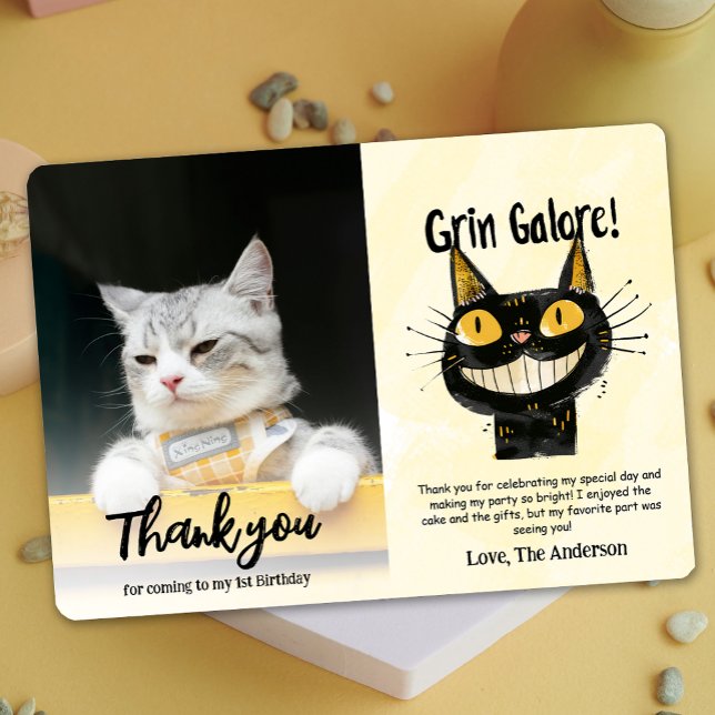 Foto Engraçado Cartões de agradecimentos de aniver (Photo Funny Black Cat Birthday Thank You Card)