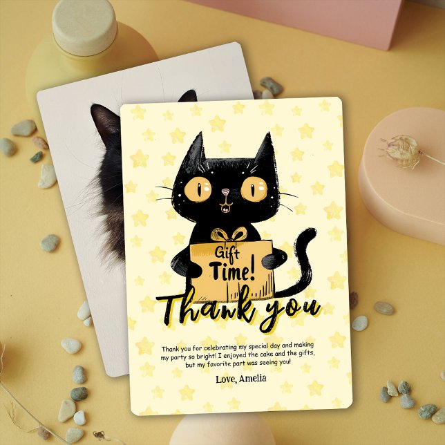 Foto Engraçado Cartões de agradecimentos de aniver (Photo Funny Black Cat Birthday Thank You Card)