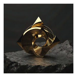 Foto Escultura Geométrica Dourada Abstrata Moderna - Mí
