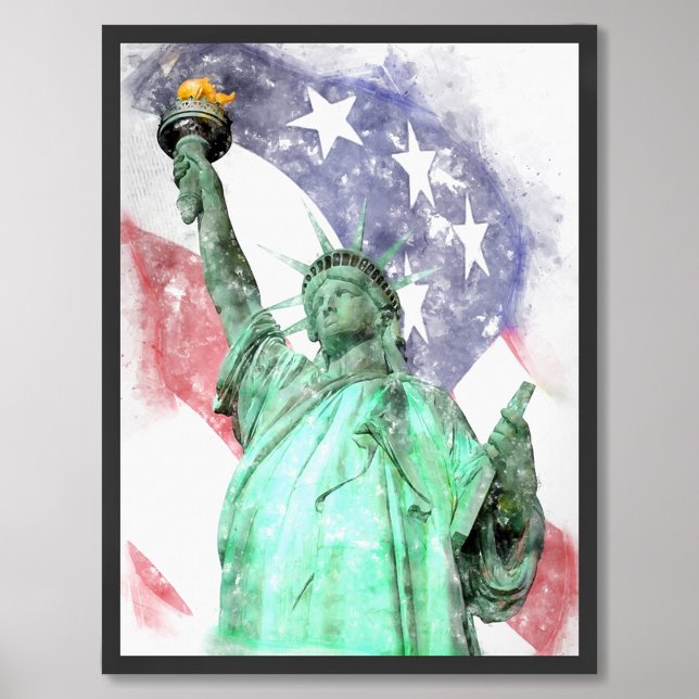 Foto Estátua da Liberdade fechada com a bandeira aquare (Criador carregado)