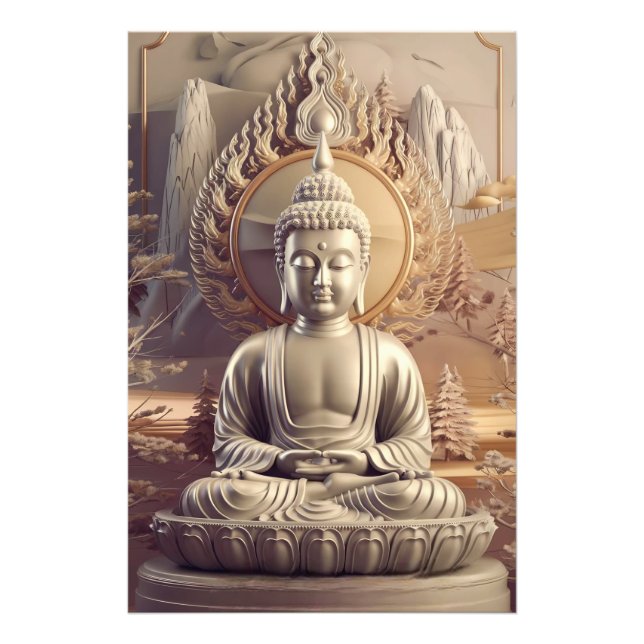 Foto Estátua de Serene Buddha na Paisagem Tranquila 3D (Frente)