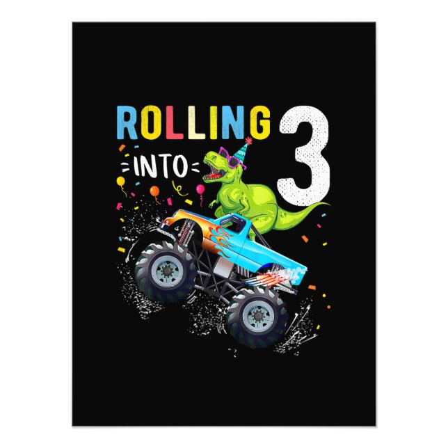 Foto Família de Caminhões Monstros Dinossauros, 3 anos (Frente)