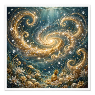 Foto Fantasia Oceano Dourado - Arte de Parede Luxuosa e