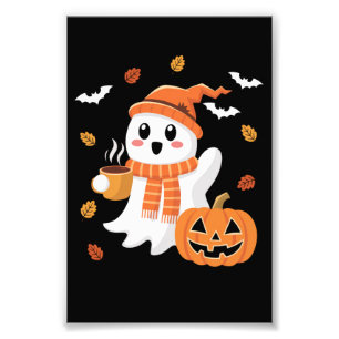 Foto Fantasma Fofo Bebendo Café Gelado Halloween