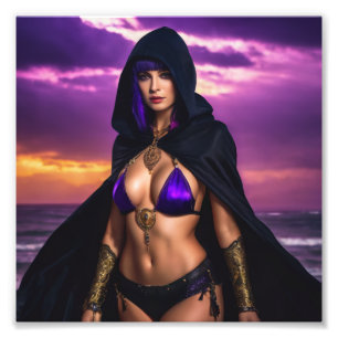 Foto Fantasy Gothic Warlock Babe em Cloak Sunset