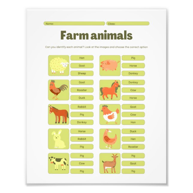 Foto Farm Animals Identification Educational Worksheet (Frente)