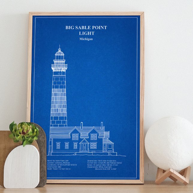Foto Farol de Big Sable Point - Michigan – DC (Big Sable Point Lighthouse - Michigan – AD. Photo Print)