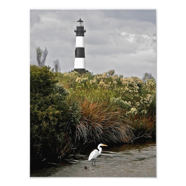 Foto Farol de Bodie Island com Egret (Frente)
