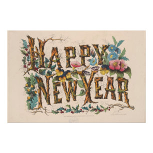 Foto Feliz Ano Novo, Impressão Vintage Currier & Ives