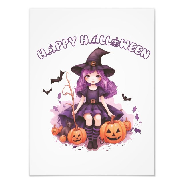 Foto Feliz Halloween Roxo Bruxas Pumpkins & Bats (Frente)