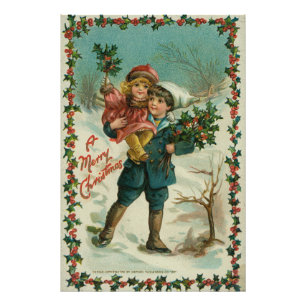 Foto Feliz Natal - cartão postal retrô, crianças, azevi
