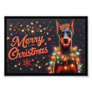 Foto Feliz Natal Doberman Dog Twinkling Luzes Xmas