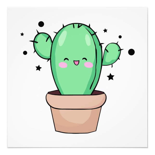 Foto Feliz sorriso de cacto bebê em vaso com estrelas. (Frente)