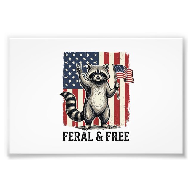 Foto Feral and Free Patriotic Raccoon Vintage Shirt Des (Frente)