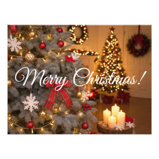 Foto Festive fir trees decorated with garlands 