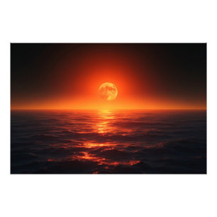 Foto Fiery Moon Sobre O Calmo Oceano Fantasy Sunset