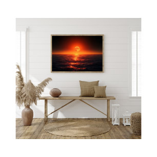 Foto Fiery Moon Sobre O Calmo Oceano Fantasy Sunset