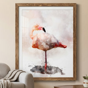 Foto Flamingo Rosa em Pé em Impressão de Arte em Aquare