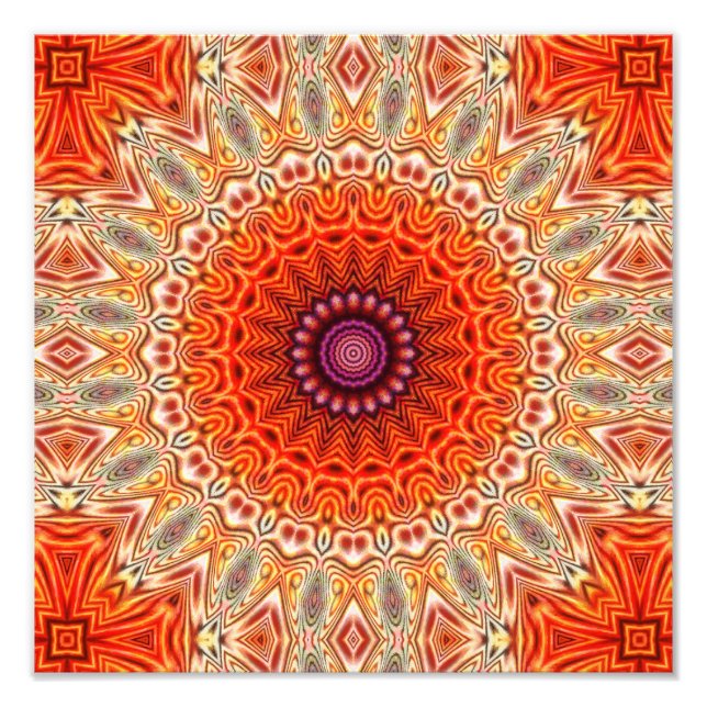 Foto Flor de Caleidoscópio Laranja e Branco Design (Frente)
