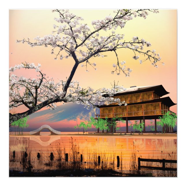 Foto Flor Tranquilo: Sunset Sobre uma Tomada Japonesa (Frente)