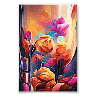 Foto Floral Abstrato Art Laranja Vermelho Azul Flores