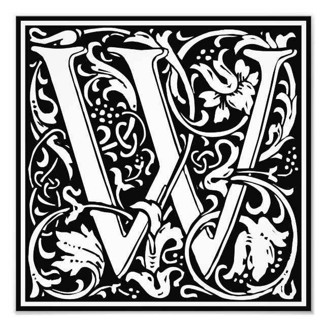 Foto Floral Alfabeto Monograma - Letra W Impressão de F (Frente)