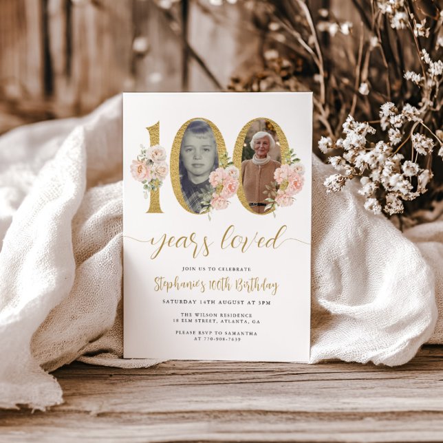 Foto Floral Cor-de-Rosa Blush 100º Convite de Aniv (Criador carregado)
