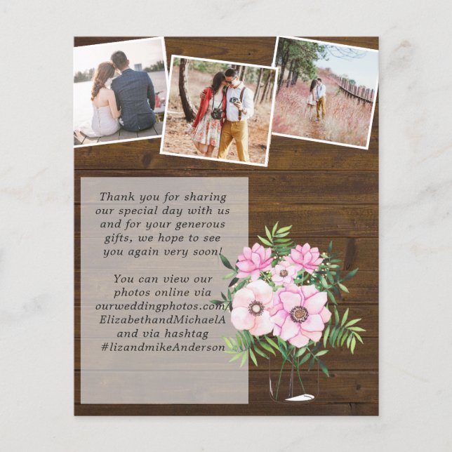 Foto Floral de Mint Blush Rosa Obrigado Casamento (Frente)