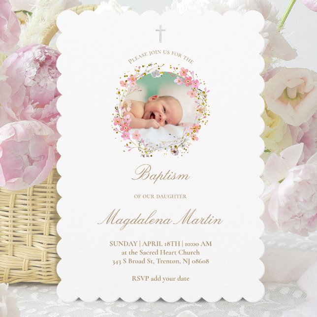 foto floral de wreath | Convite Baptism (Criador carregado)