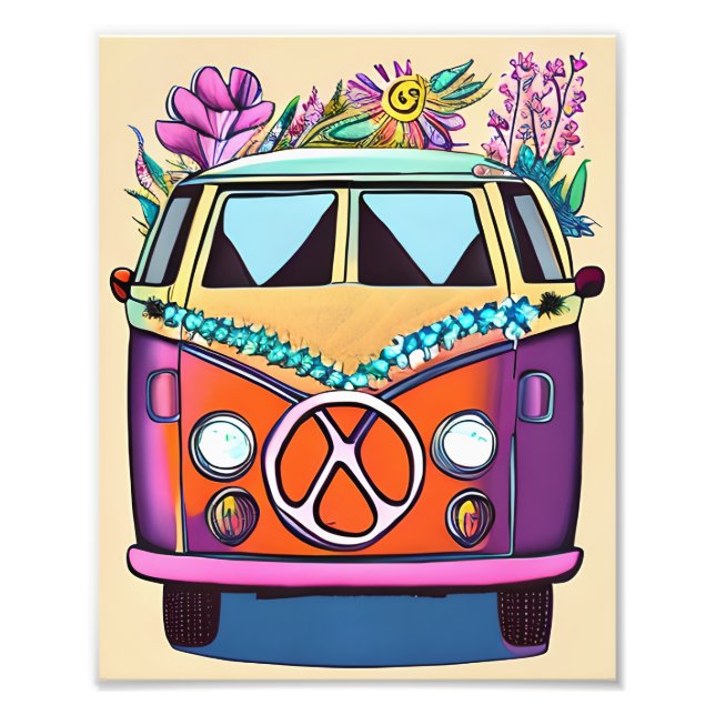 Foto Floral Retro Hippie Van Vintage Art (Frente)