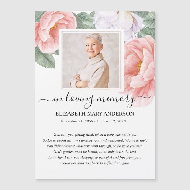 Foto Floral Rosa Simpatia Funeral Cartão de Oração (Frente)