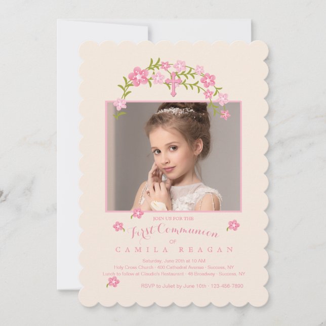 Foto Floral Santa Convite Religioso (Frente)