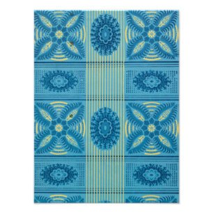 Foto Flores azuis listras amarelas vintage art Padrão